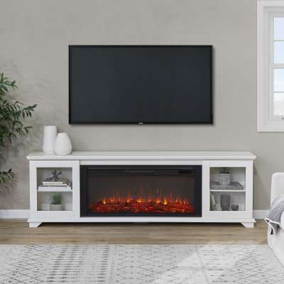 Benjamin Indoor Electric Fireplace Entertainment Center TV Stand Media Cabinet Media Console Mantel Heater with Shelves