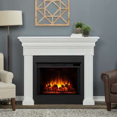 Emerson Grand Electric Fireplace With White Mantel And Indoor Heater
