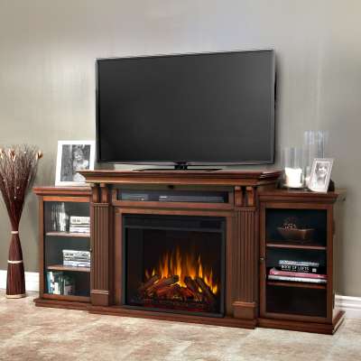 Calie Indoor Electric Fireplace Entertainment Center TV Stand Media Cabinet Media Console Mantel Heater with Shelves