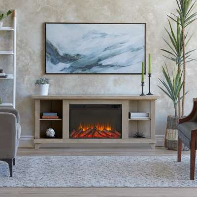 Penrose Slim TV Stand Indoor Electric Fireplace with Mantel Portable Heater for Small Spaces