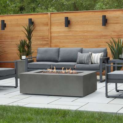 Baltic Rectangle MGO Concrete Gray Outdoor Fire Table Pit Fireplace