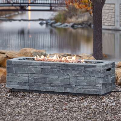 Ledgestone Rectangle Propane Fire Pit Outdoor Fireplace Fire Table for Backyard or Patio
