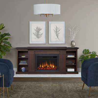 Winterset Slim TV Stand Entertainment Center Indoor Electric Fireplace with Mantel Portable Heater for Small Spaces